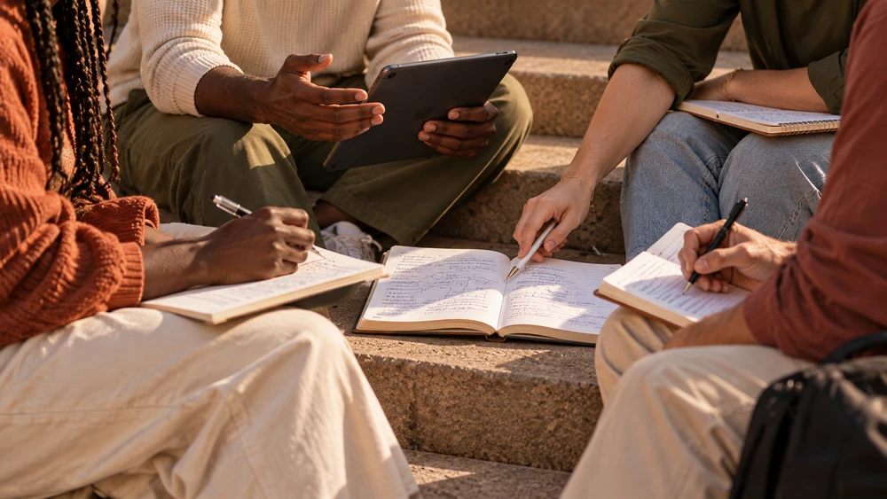 Students sharing notes